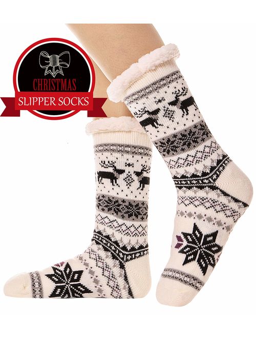 Womens Fuzzy Slipper Socks Warm Thick Heavy Fleece lined Fluffy Christmas Stockings Winter Socks