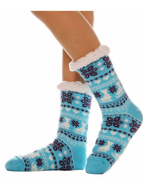 Womens Fuzzy Slipper Socks Warm Thick Heavy Fleece lined Fluffy Christmas Stockings Winter Socks