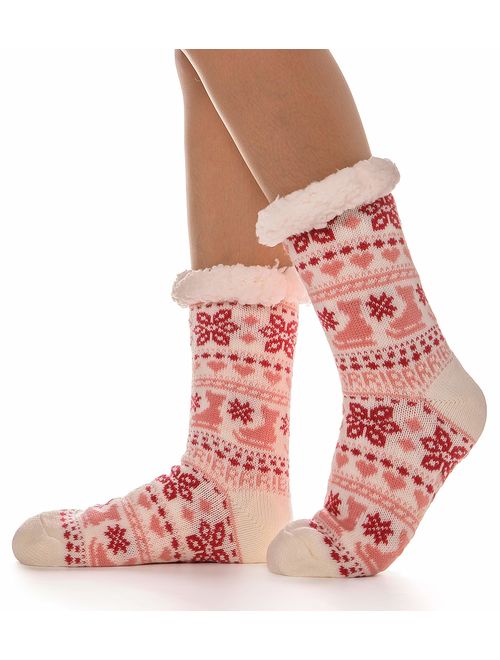 Womens Fuzzy Slipper Socks Warm Thick Heavy Fleece lined Fluffy Christmas Stockings Winter Socks