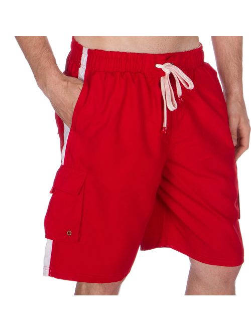 Sakkas Mens Solid Color with Contrast Stripes Skate Surf Board Short/Swim Trunks