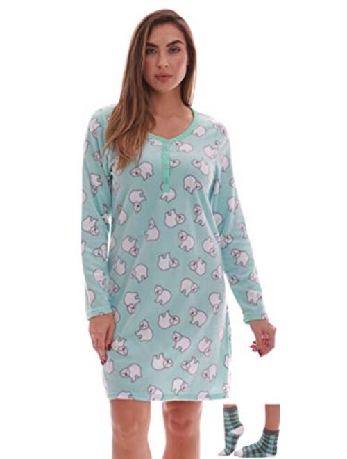 Just Love Women's Ultra-Soft Sleep Shirt Nightgown with Matching Fuzzy Socks