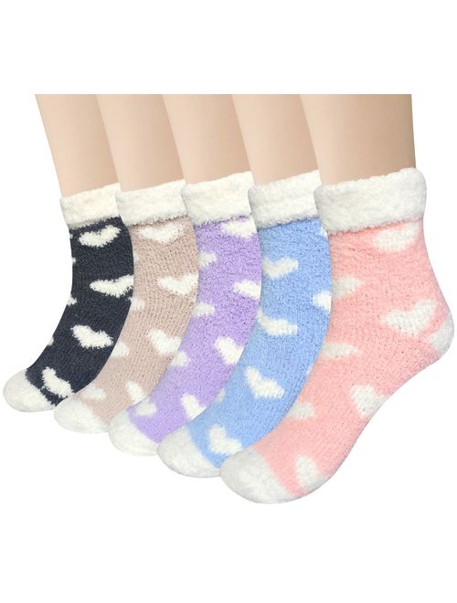 Loritta 5 Pairs Womens Fuzzy Christmas Socks Warm Soft Cozy Fluffy Slipper Socks Gifts