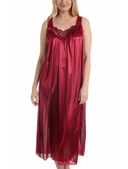 Ezi Women's Satin Silk Sleeveless Lingerie Long Nightgowns