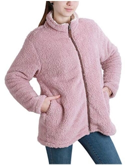 Fleece Sherpa Pullover Womens Sweatshirt Long Sleeve Soft Fuzzy Outwear Sweater Jacket 1/4 Zip Hoodie Coat with Pockets