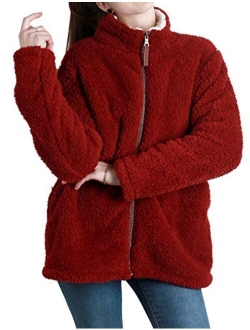 Fleece Sherpa Pullover Womens Sweatshirt Long Sleeve Soft Fuzzy Outwear Sweater Jacket 1/4 Zip Hoodie Coat with Pockets