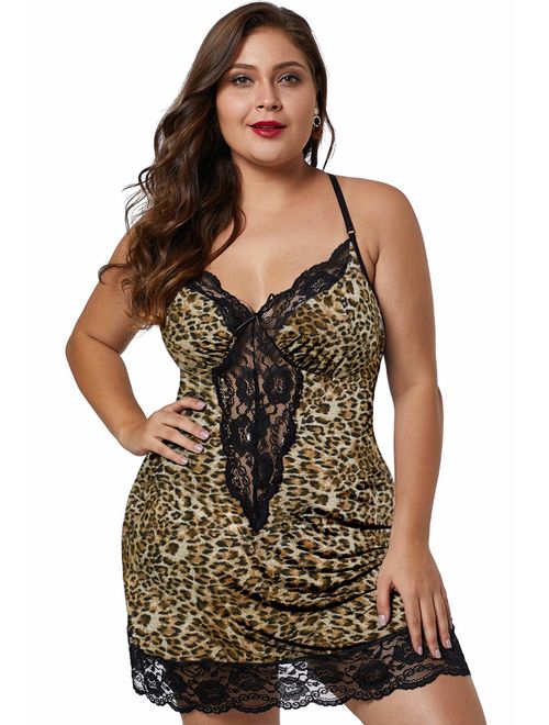 lime flare Women Sexy Plus Size Lace Babydoll Chemise Nighty Criss Cross Back Lingerie Dress Sleepwear