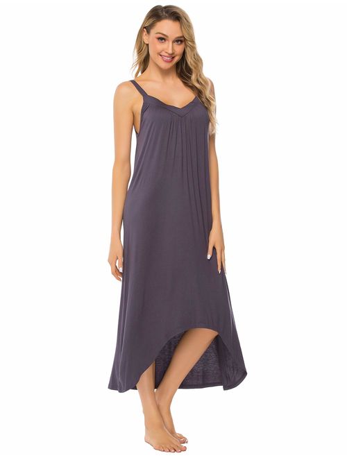 FINWANLO Womens Sleeveless Long Nightgown Cotton V Neck Sleepwear Full Slip Night Dress Chemise