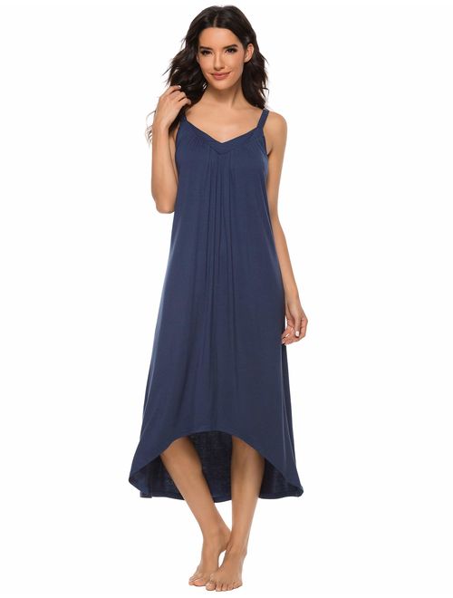 FINWANLO Womens Sleeveless Long Nightgown Cotton V Neck Sleepwear Full Slip Night Dress Chemise