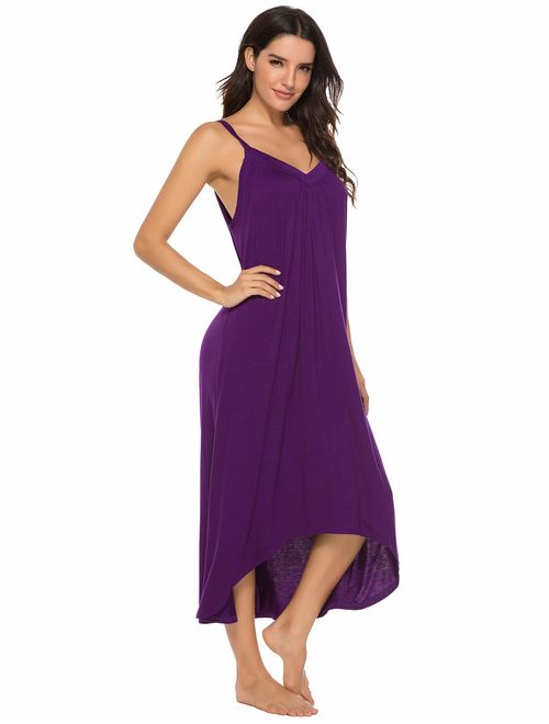 FINWANLO Womens Sleeveless Long Nightgown Cotton V Neck Sleepwear Full Slip Night Dress Chemise