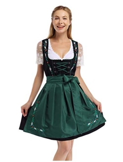 GloryStar Women's German Dirndl Dress 3 Pieces Traditional Bavarian Oktoberfest Costumes for Halloween Carnival