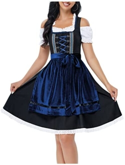 GloryStar Women's German Dirndl Dress 3 Pieces Traditional Bavarian Oktoberfest Costumes for Halloween Carnival