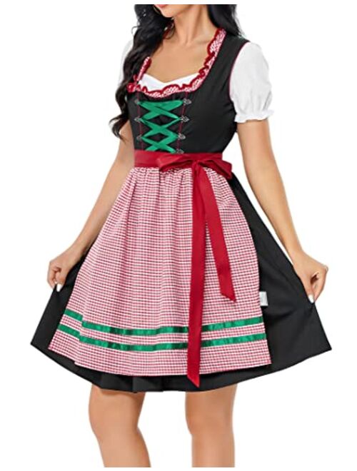 GloryStar Women's German Dirndl Dress 3 Pieces Traditional Bavarian Oktoberfest Costumes for Halloween Carnival