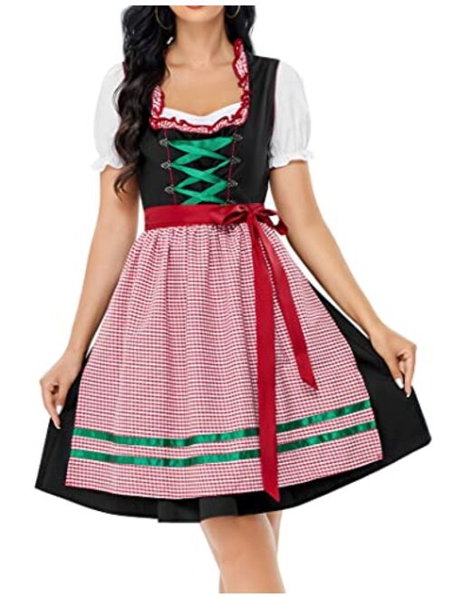 GloryStar Women's German Dirndl Dress 3 Pieces Traditional Bavarian Oktoberfest Costumes for Halloween Carnival