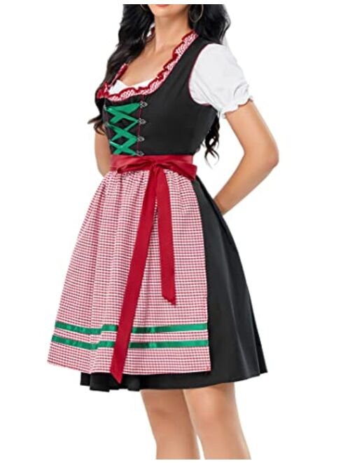 GloryStar Women's German Dirndl Dress 3 Pieces Traditional Bavarian Oktoberfest Costumes for Halloween Carnival