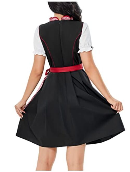 GloryStar Women's German Dirndl Dress 3 Pieces Traditional Bavarian Oktoberfest Costumes for Halloween Carnival