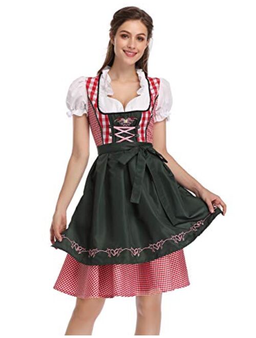 GloryStar Women's German Dirndl Dress 3 Pieces Traditional Bavarian Oktoberfest Costumes for Halloween Carnival