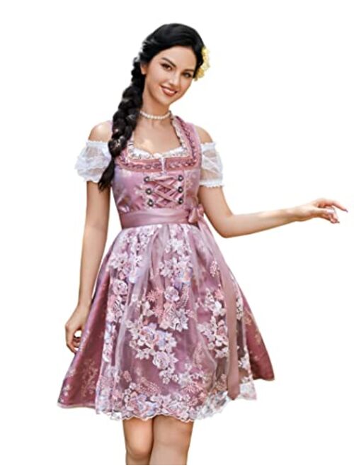 GloryStar Women's German Dirndl Dress 3 Pieces Traditional Bavarian Oktoberfest Costumes for Halloween Carnival