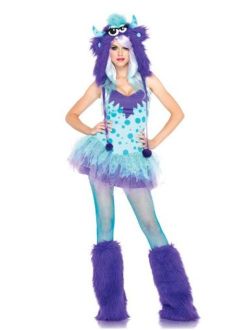 Women's Two-Piece Polka Dotty Dress with Tutu Skirt And Furry Monster Hood