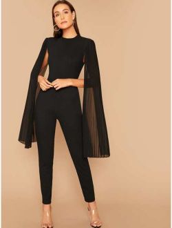 Solid Pleated Cape Jumpsuit