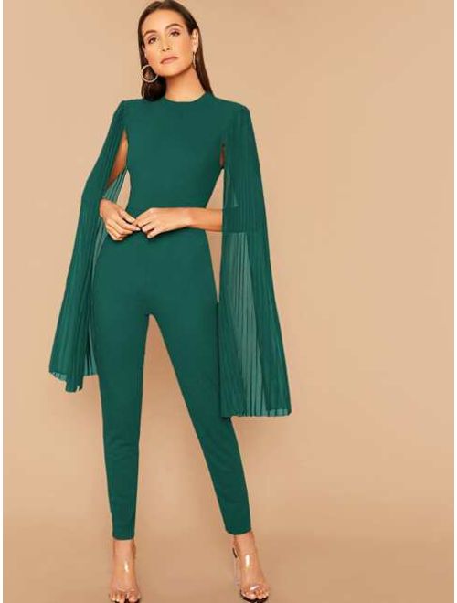 Shein Solid Pleated Cape Jumpsuit