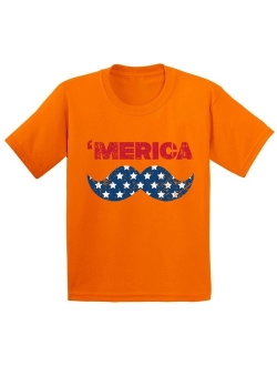 Youth Merica Graphic Youth Kids T-shirt Tops USA Flag Mustache America Patriotic 4th of July