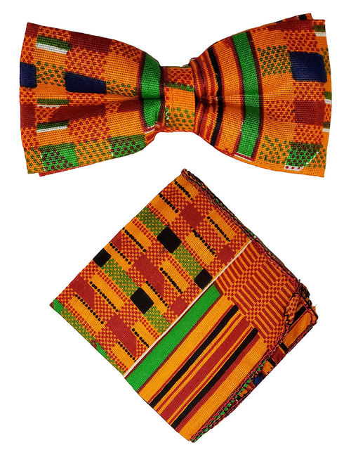 Kente African Print Bow Tie with Pocket Triangle