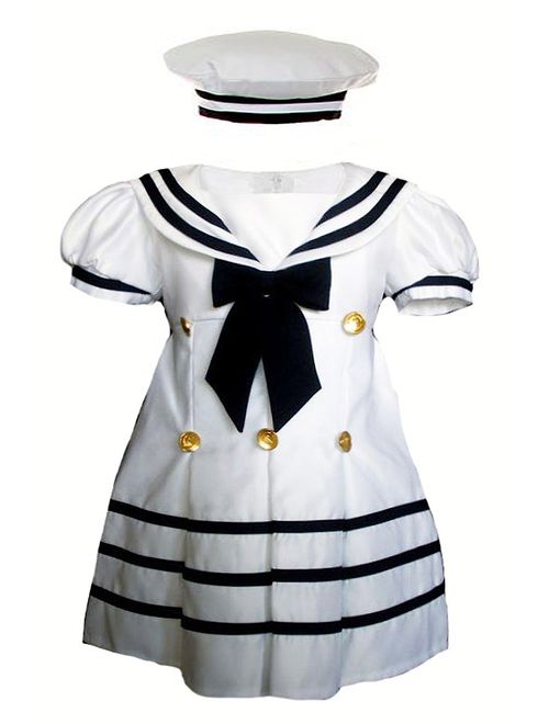 Infant Toddler Girl Navy White SAILOR Dress Formal Wedding Party Outfit sz S-4T