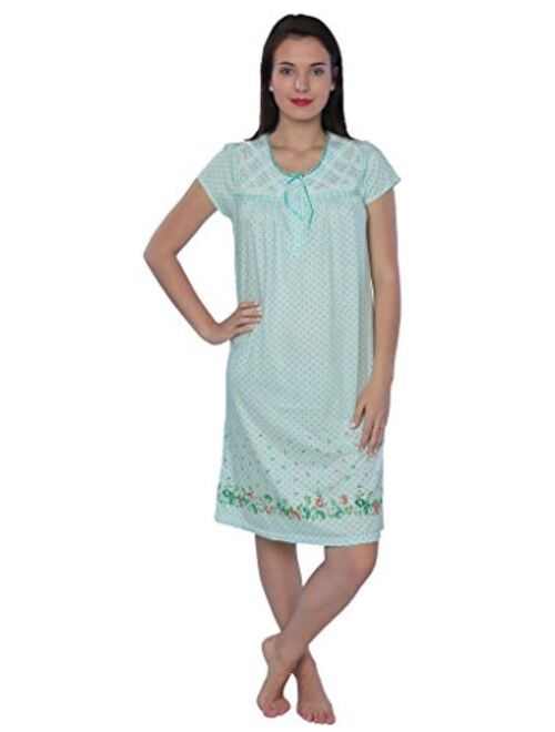 Beverly Rock Women's Cotton Floral Print Short Sleeve Knit Nightgown