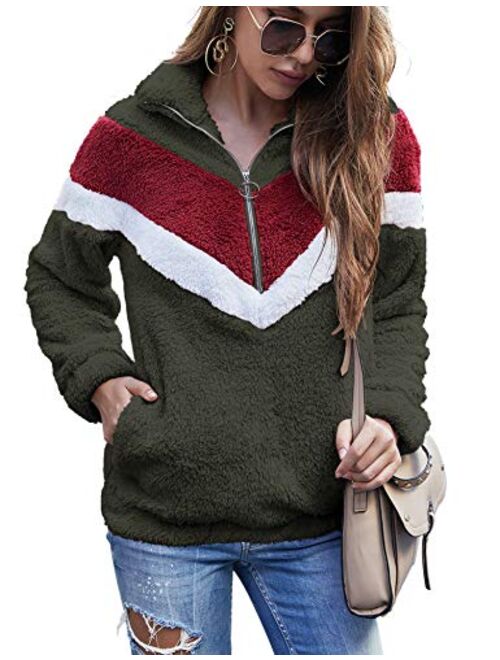 AKEWEI Womens Faux Fur Coats Casual Loose Pullover Fleece Sweatshirt Outwear (S-XXL)