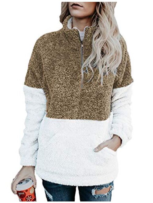 AKEWEI Womens Faux Fur Coats Casual Loose Pullover Fleece Sweatshirt Outwear (S-XXL)