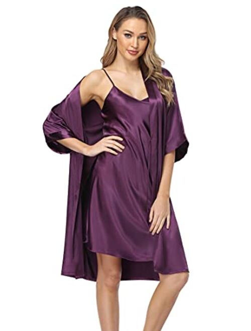 Joy Bridalc Women's Kimono Robe Gorgeous Loungewear 2PC Set Sleepwear Camisole & Robe