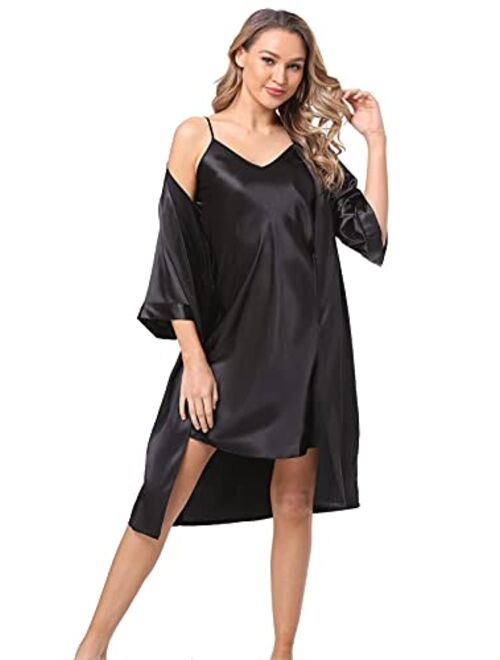 Joy Bridalc Women's Kimono Robe Gorgeous Loungewear 2PC Set Sleepwear Camisole & Robe