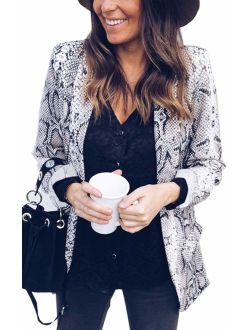 Angashion Womens Casual Long Sleeve Snakeskin Print Open Front Office Blazer Suit Jacket Coat