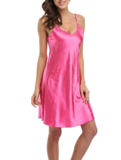 Old-to-new Women's Sexy Lingerie Spaghetti Strap Nightgown Satin Sleepwear Chemises Full Slip Nightdress Plus Size (S-XXXL)