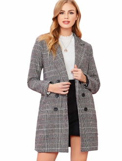 Women's Lapel Collar Coat Long Sleeve Plaid Blazer Outerwear