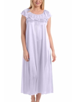 Ezi Women's Satin Silk Ruffle Long Nightgown