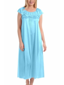 Ezi Women's Satin Silk Ruffle Long Nightgown