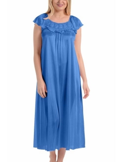 Ezi Women's Satin Silk Ruffle Long Nightgown