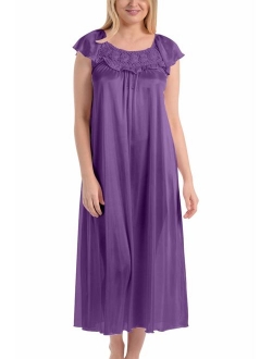 Ezi Women's Satin Silk Ruffle Long Nightgown