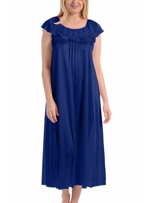 Ezi Women's Satin Silk Ruffle Long Nightgown