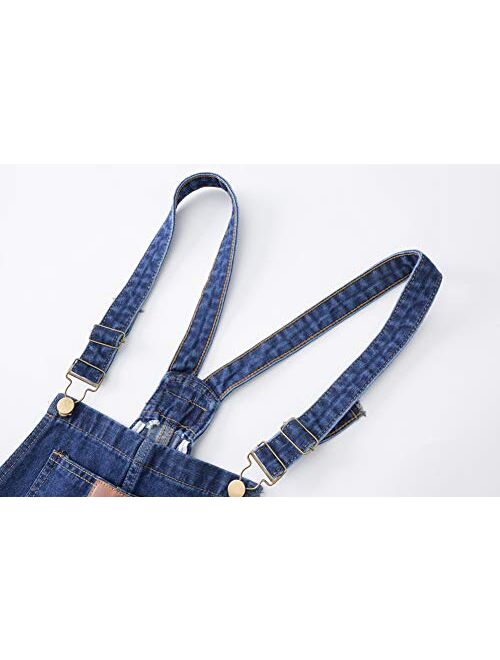 AvaCostume Womens' Adjustable Strap Ripped Denim Overalls