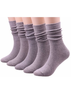 5 Pairs Women Knit Cotton Crew Socks Fashion Slouch Casual Socks, Size 5-10 S142