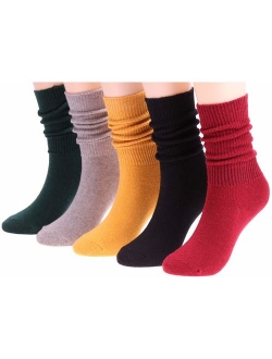 5 Pairs Women Knit Cotton Crew Socks Fashion Slouch Casual Socks, Size 5-10 S142