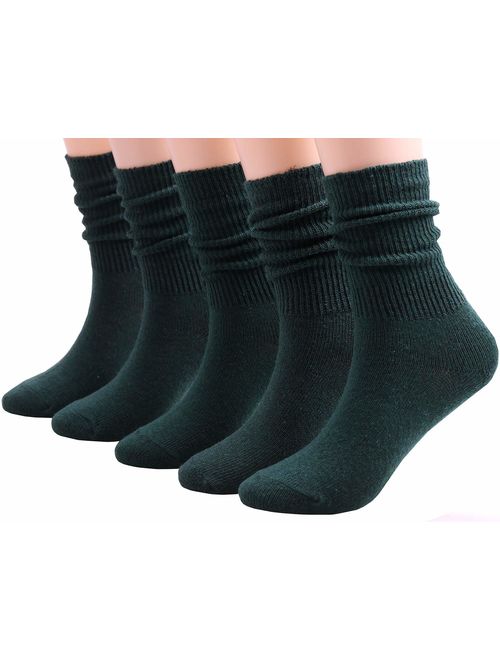 5 Pairs Women Knit Cotton Crew Socks Fashion Slouch Casual Socks, Size 5-10 S142