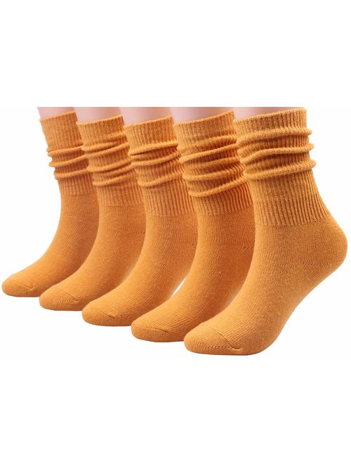 5 Pairs Women Knit Cotton Crew Socks Fashion Slouch Casual Socks, Size 5-10 S142