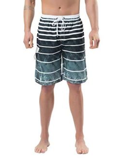 Lncropo Mens Quick Dry Swim Trunks Striped Print Board Shorts with Mesh Lining, Pocket, Elastic Waistband