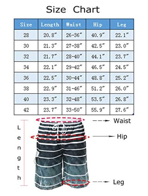 Lncropo Mens Quick Dry Swim Trunks Striped Print Board Shorts with Mesh Lining, Pocket, Elastic Waistband