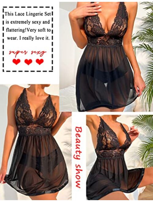 Avidlove Women Lingerie Lace Babydoll Strap Chemise Halter Teddy V Neck Sleepwear