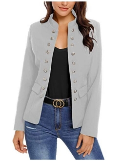 GRAPENT Women's Business Casual Buttons Pockets Open Front Blazer Suit Cardigan