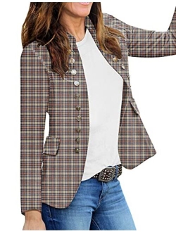 GRAPENT Women's Business Casual Buttons Pockets Open Front Blazer Suit Cardigan